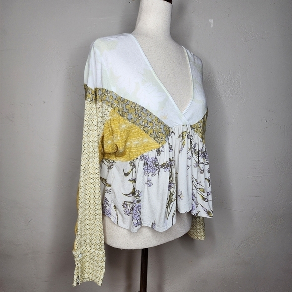Free People Aloha‎ State Of Mind Patchwork Peplum Blouse Size Small - Picture 5 of 10